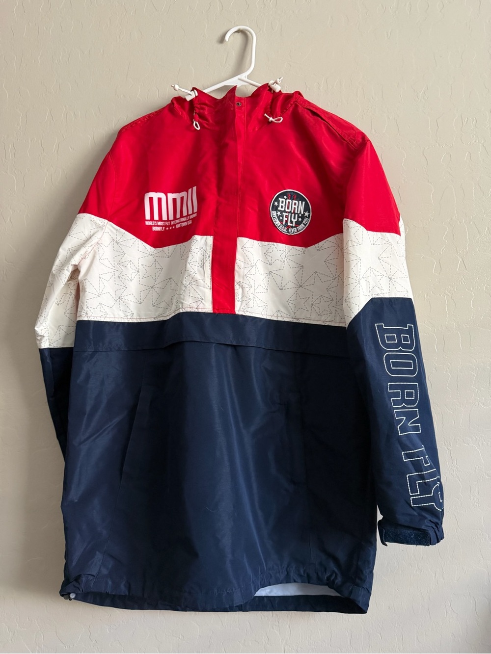 Born Fly Men’s Colorblock Lightweight Jacket - Red/White/Navy